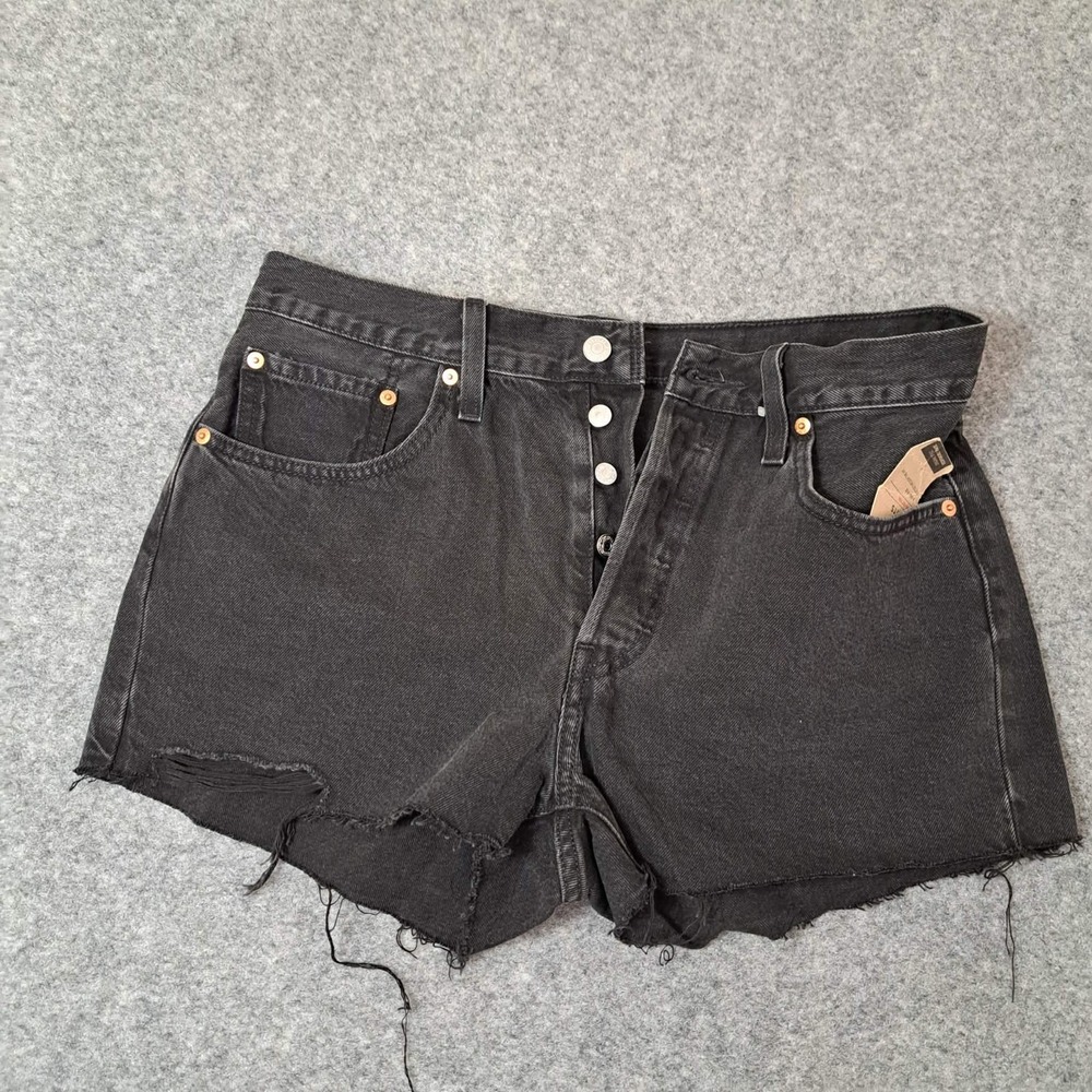 Levi's Black Button-Fly Frayed Hem Jean Shorts